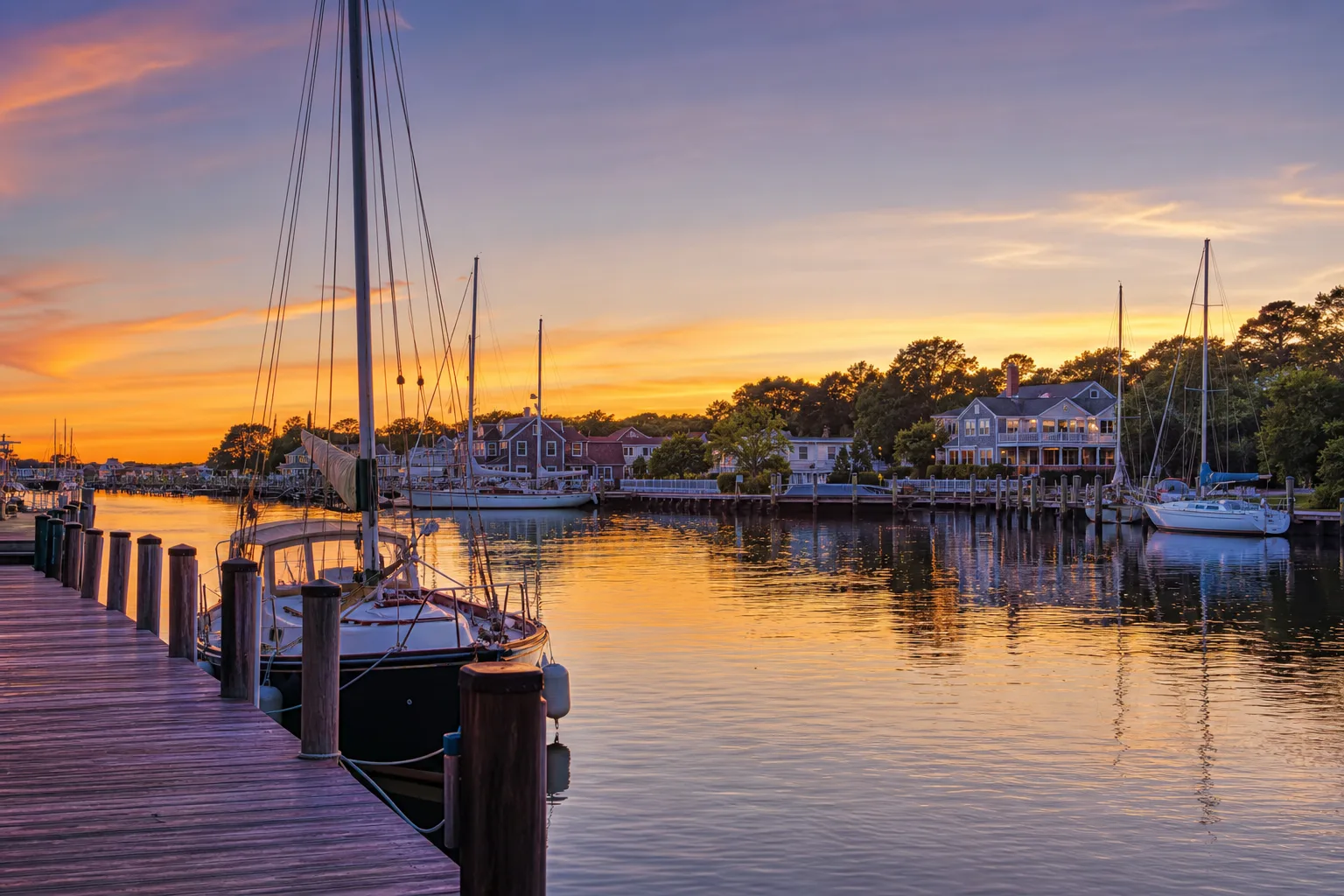 Shrimp boats docked at the Manteo waterfront on Roanoke Island, North Carolina