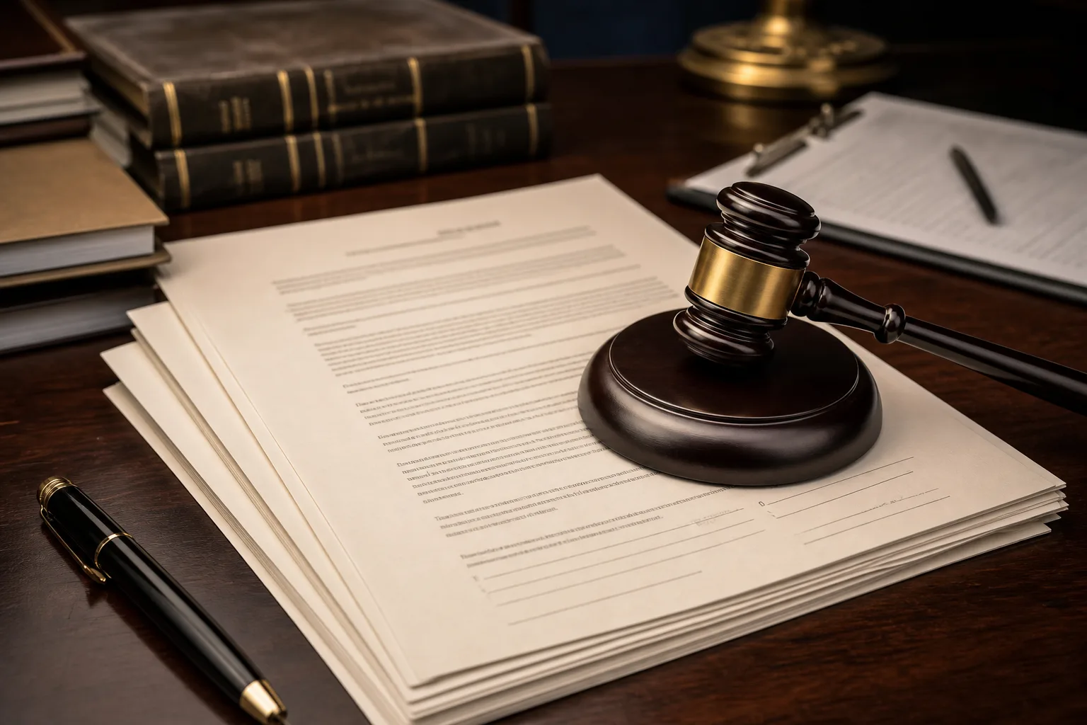 Laboratory document and clipboard on dark wood desk, clinical aesthetic